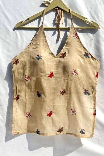 Beige-butterfly-mulmul-removable-pad-kurti-top-kj10336
