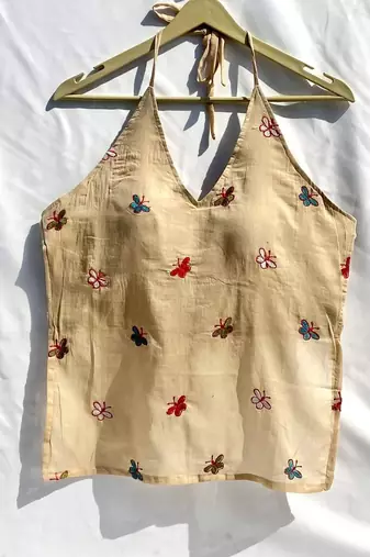 Beige-butterfly-mulmul-removable-pad-kurti-top-kj10336