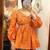 Orange-bandhej-hand-embroidery-work-angrakha-full-sleeves-cotton-removable-pad-kurti-top-kj10349