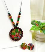 Green fabric wooden beads neckset