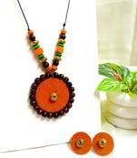 Orange fabric wooden beads neckset