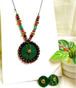 Green fabric wooden beads neckset