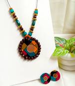 Multicolor fabric wooden beads neckset