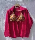 Pink-kantha-shirt-and-multicolor-frill-bra-combo-kj10382