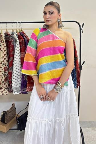 Multicolor-lehariya-stripe-off-shoulder-kurti-kj10388