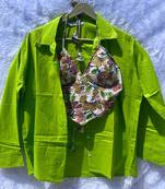 Neon-green-plain-cotton-shirt-and-multicolor-katha-camel-bra-combo-kj10389