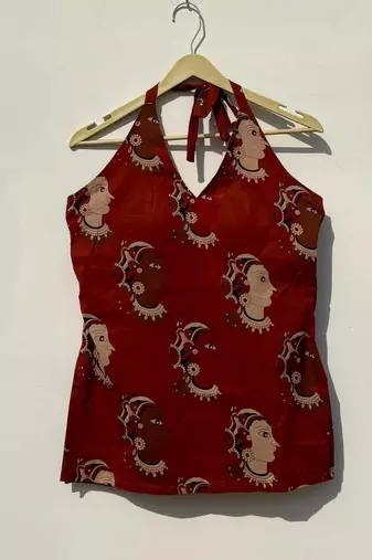 Brown-mudra-face-halter-neck-kurti-kj10411