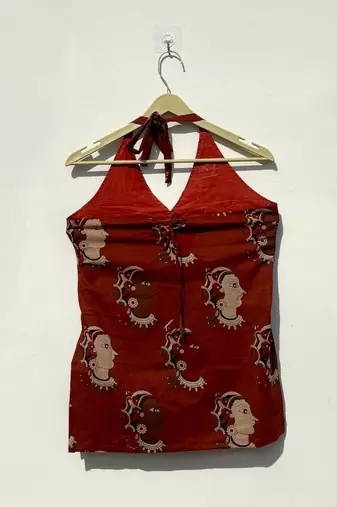 Brown-mudra-face-halter-neck-kurti-kj10411