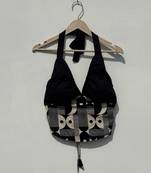 Black-abstract-stuffed-halter-top-kj10433