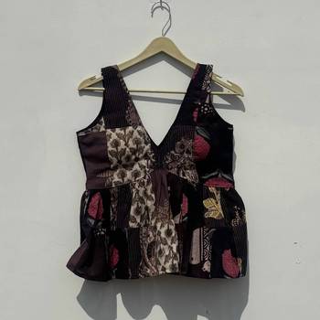 Dark-multicolor-ptach-deep-neck-cut-sleeves-removable-pads-top-kj10436 1