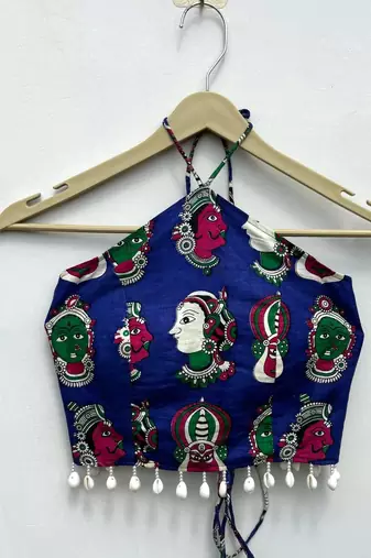 Navratri-blue-face-mudra-criss-cross-padded-top-kj10467