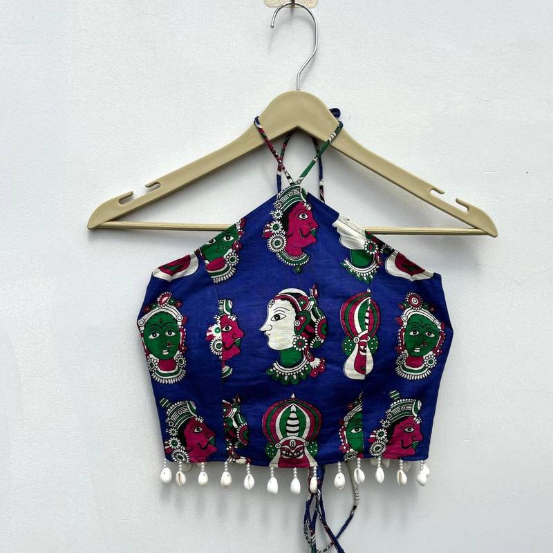Navratri-blue-face-mudra-criss-cross-padded-top-kj10467