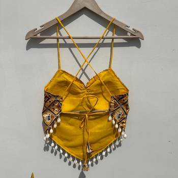 Navratri-yellow-shimmer-mudra-v-shape-padded-top-kj10469 2