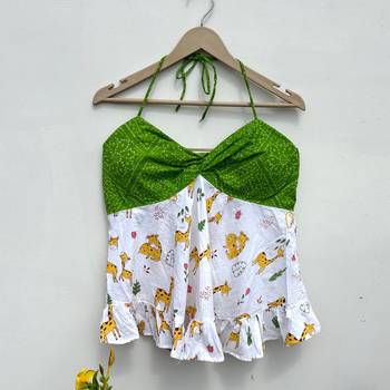 Green-bandhej-with-animal-print-padded-top-kj10471 1