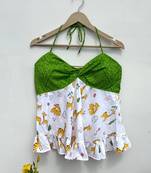 Green-bandhej-with-animal-print-padded-top-kj10471