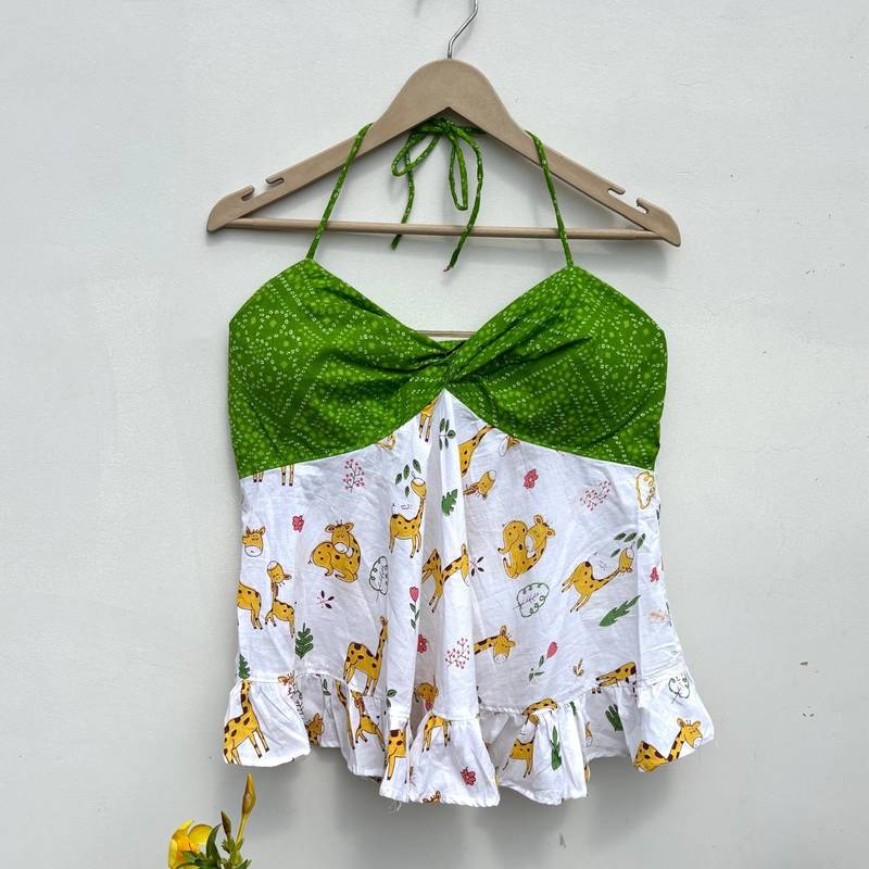Green-bandhej-with-animal-print-padded-top-kj10471
