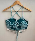 Navratri-teal-green-floral-butta-with-shell-padded-top-kj10488
