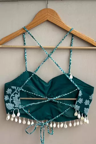 Navratri-teal-green-floral-butta-with-shell-padded-top-kj10488