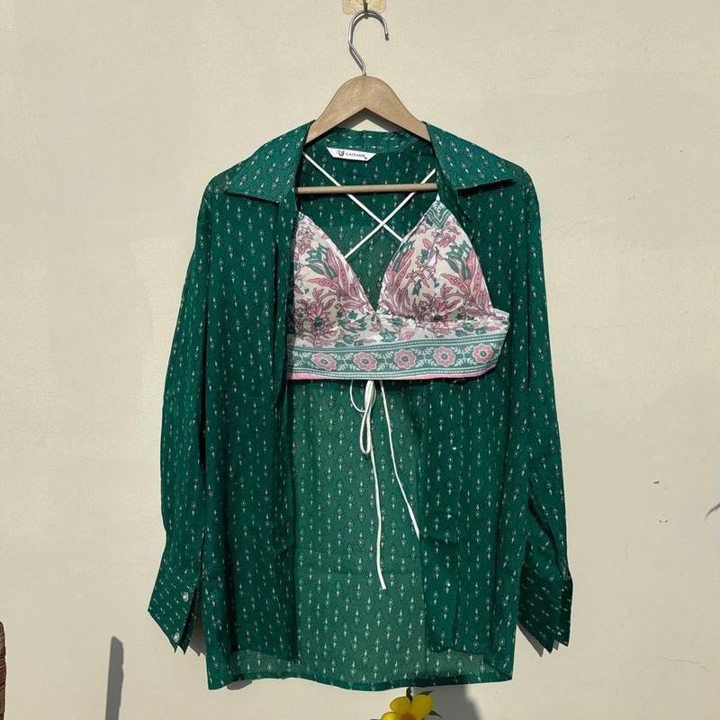 Rama-green-small-butti-mul-shirt-and-white-floral-bra-combo-kj10498