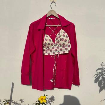 Pink-shirt-and-white-buti-bra-combo-kj10499 1