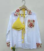 Red-floral-patch-shirt-and-yellow-snail-bra-combo-kj10503
