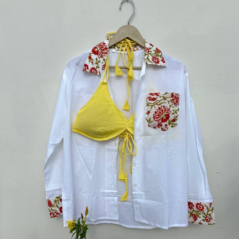 Red-floral-patch-shirt-and-yellow-snail-bra-combo-kj10503