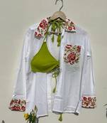 Red-floral-patch-shirt-and-neon-green-snail-bra-combo-kj10504