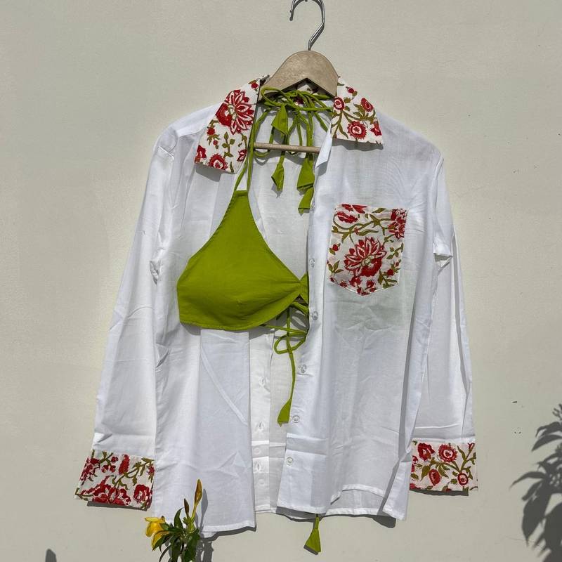 Red-floral-patch-shirt-and-neon-green-snail-bra-combo-kj10504