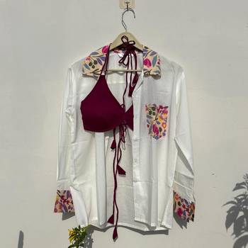 Pink-floral-patch-shirt-and-wine-snail-bra-combo-kj10505 1