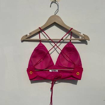Pink-sunflower-hand-embroidery-removable-padded-bra-kj10519 2
