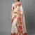 Cream printed satin saree with blouse piece