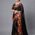 Black printed satin saree with blouse piece