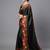 Black printed satin saree with blouse piece