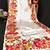 Cream printed satin saree with blouse piece