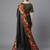 Black printed satin saree with blouse piece
