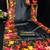 Black printed satin saree with blouse piece