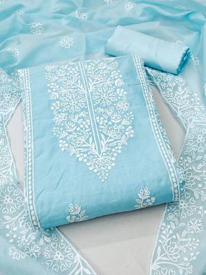 Floral Embroidered Thread Work Chanderi Cotton Unstitched Dress Material 1