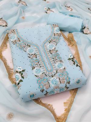 Floral Embroidered Beads And Stones Silk Georgette Unstitched Dress Material 1