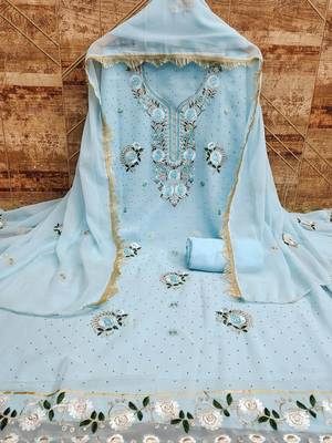 Floral Embroidered Beads And Stones Silk Georgette Unstitched Dress Material 2