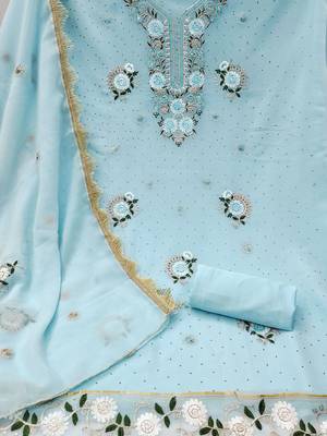 Floral Embroidered Beads And Stones Silk Georgette Unstitched Dress Material 3