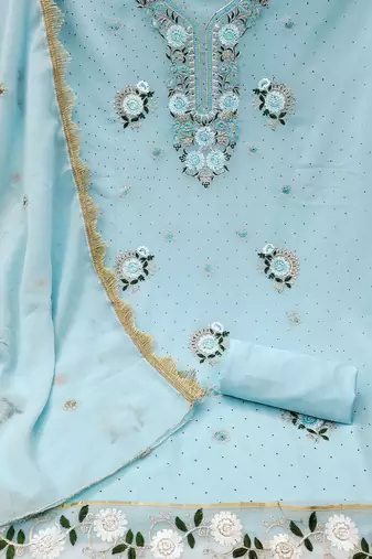 Floral Embroidered Beads And Stones Silk Georgette Unstitched Dress Material
