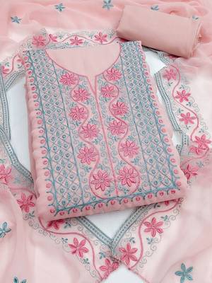 Embroidered Silk Georgette Unstitched Dress Material 1