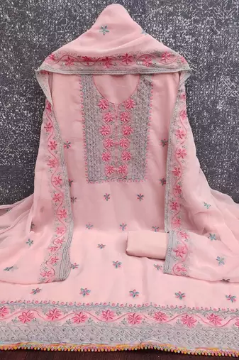 Embroidered Silk Georgette Unstitched Dress Material