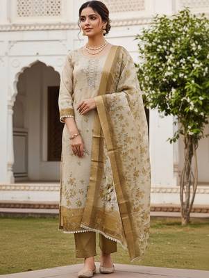 Printed Linen Unstitched Dress Material 1