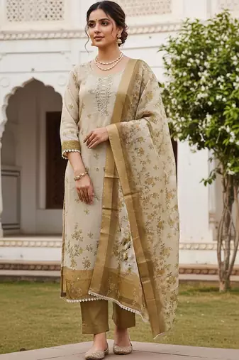Printed Linen Unstitched Dress Material
