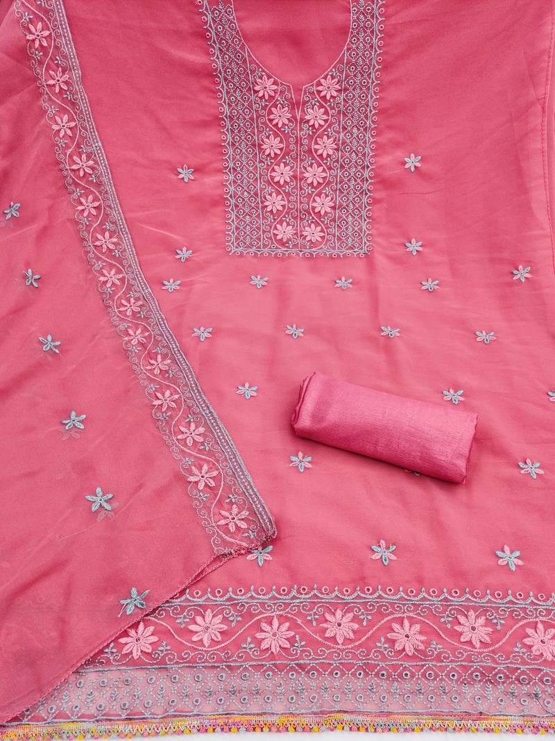 Embroidered Silk Georgette Unstitched Dress Material