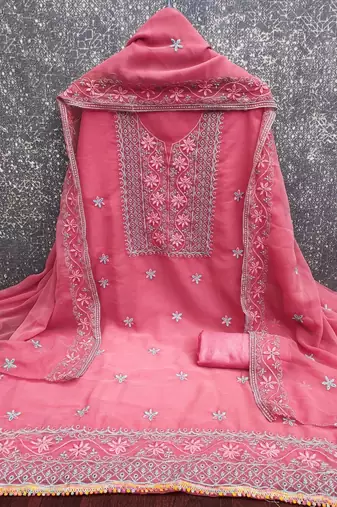 Embroidered Silk Georgette Unstitched Dress Material