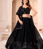 BLACK GEORGETTE EMBROIDERY WORK PARTY WEAR LEHENGA CHOLI 
