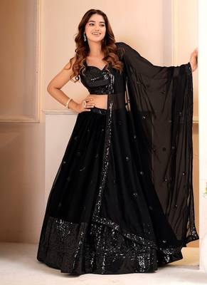 BLACK GEORGETTE EMBROIDERY WORK PARTY WEAR LEHENGA CHOLI  4