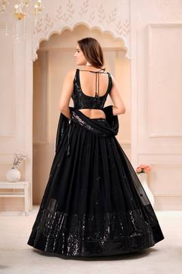 BLACK GEORGETTE EMBROIDERY WORK PARTY WEAR LEHENGA CHOLI  6